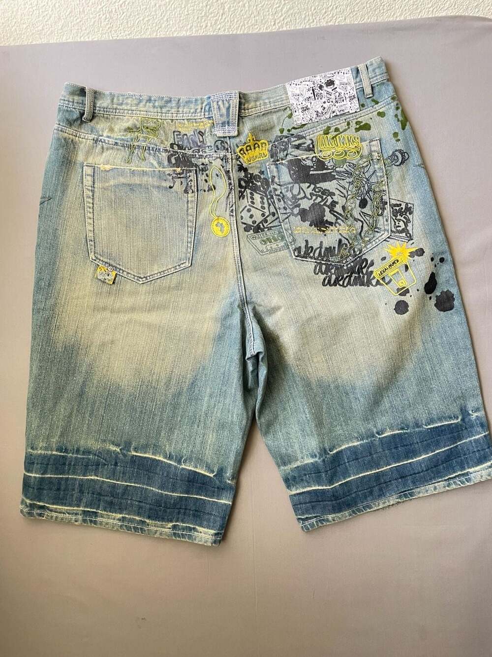 Akademiks Vintage Y2K Baggy Graphic Print Denim Jorts Shorts Size 44 - Picture 5 of 9